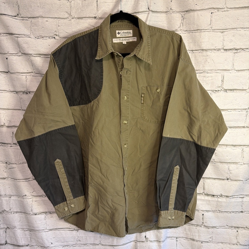 Columbia Heavy Shooting Shirt Briarshun Mens L Tan Button Up Long Sleeve